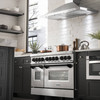 ZLINE 5-Piece Appliance Package - 48-Inch Legacy Autograph Dual Fuel Range, Wall Mount Range Hood, 36-Inch French Door Refrigerator, Dishwasher, and 30-Inch Microwave Drawer in Stainless Steel with Matte Black Accents