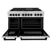 ZLINE 5-Piece Appliance Package - 48-Inch Legacy Autograph Dual Fuel Range, Wall Mount Range Hood, 36-Inch French Door Refrigerator with Water Dispenser, Dishwasher, and 30-Inch Microwave Drawer in Stainless Steel with Matte Black Accents