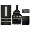 ZLINE 5-Piece Appliance Package - 30-Inch Legacy Dual Fuel Range, Wall Mount Range Hood, 36-Inch French Door Refrigerator, Dishwasher, and 30-Inch Microwave Drawer in Black Stainless Steel with Gold Accents
