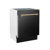 ZLINE 5-Piece Appliance Package - 36-Inch Legacy Dual Fuel Range, Wall Mount Range Hood, 36-Inch French Door Refrigerator with Water Dispenser, Dishwasher, and 30-Inch Microwave Drawer in Black Stainless Steel with Champagne Bronze Accents
