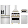 ZLINE 5-Piece Appliance Package - 30-Inch Autograph Edition Gas Range, Wall Mount Range Hood, 36-Inch French Door Refrigerator with Water Dispenser, Dishwasher, and 30-Inch Microwave Drawer in Stainless Steel with Champagne Bronze Accents