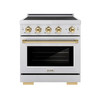 ZLINE 5-Piece Appliance Package - 30-Inch Autograph Induction Range, Wall Mount Range Hood, 36-Inch French Door Refrigerator with Water Dispenser, Dishwasher, and 24-Inch Microwave Drawer in Stainless Steel with Gold Accents