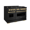 ZLINE 5-Piece Appliance Package - 48-Inch Autograph Edition Gas Range, Wall Mount Range Hood, 36-Inch French Door Refrigerator with Water Dispenser, Dishwasher, and 30-Inch Microwave Drawer in Black Stainless Steel with Champagne Bronze Accents