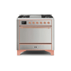 ILVE 36 Inch Majestic II Series Natural/ Propane Gas Burner and Electric Oven Range with 6 Sealed Burners (UM09FDQNS3)