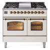 ILVE 40" Nostalgie II Series Freestanding Double Oven Dual Fuel Range with 6 Sealed Burners and Griddle - UPD40FNMP