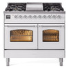 ILVE 40" Nostalgie II Series Freestanding Double Oven Dual Fuel Range with 6 Sealed Burners and Griddle - UPD40FNMP