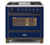 ILVE 36 Inch Majestic II Series Dual Fuel Natural Gas Range with 6 Burners and Griddle with 3.5 cu. ft. Oven Capacity TFT Oven Control Display (UM09FDNS3)
