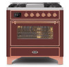 ILVE 36 Inch Majestic II Series Dual Fuel Natural Gas Range with 6 Burners and Griddle with 3.5 cu. ft. Oven Capacity TFT Oven Control Display (UM09FDNS3)