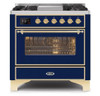 ILVE 36 Inch Majestic II Series Dual Fuel Natural Gas Range with 6 Burners and Griddle with 3.5 cu. ft. Oven Capacity TFT Oven Control Display (UM09FDNS3)