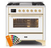 ILVE 36 Inch Majestic II Series Dual Fuel Natural Gas Range with 6 Burners and Griddle with 3.5 cu. ft. Oven Capacity TFT Oven Control Display (UM09FDNS3)