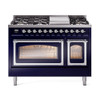 ILVE Nostalgie II Noblesse 48" Dual Fuel Freestanding Range 8 Sealed Burners + Griddle with Triple Glass Door - UN48FNMP