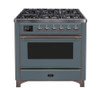 ILVE 36 Inch Majestic II Series Dual Fuel Natural Gas Range with 6 Burners and Griddle with 3.5 cu. ft. Oven Capacity TFT Oven Control Display (UM09FDNS3)
