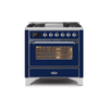ILVE 36 Inch Majestic II Series Dual Fuel Natural Gas Range with 6 Burners and Griddle with 3.5 cu. ft. Oven Capacity TFT Oven Control Display (UM09FDNS3)