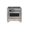 ILVE 36 Inch Majestic II Series Dual Fuel Natural Gas Range with 6 Burners and Griddle with 3.5 cu. ft. Oven Capacity TFT Oven Control Display (UM09FDNS3)
