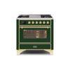 ILVE 36 Inch Majestic II Series Dual Fuel Natural Gas Range with 6 Burners and Griddle with 3.5 cu. ft. Oven Capacity TFT Oven Control Display (UM09FDNS3)