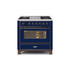 ILVE 36 Inch Majestic II Series Dual Fuel Natural Gas Range with 6 Burners and Griddle with 3.5 cu. ft. Oven Capacity TFT Oven Control Display (UM09FDNS3)