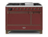 ILVE 48 Inch Majestic II Series Freestanding Dual Fuel Liquid Propane Range with 8 Sealed Brass Non Stick Coated Burners and Griddle (UM12FDQNS3)