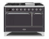 ILVE 48 Inch Majestic II Series Freestanding Dual Fuel Liquid Propane Range with 8 Sealed Brass Non Stick Coated Burners and Griddle (UM12FDQNS3)