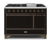ILVE 48 Inch Majestic II Series Freestanding Dual Fuel Liquid Propane Range with 8 Sealed Brass Non Stick Coated Burners and Griddle (UM12FDQNS3)