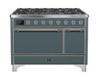 ILVE 48 Inch Majestic II Series Freestanding Dual Fuel Liquid Propane Range with 8 Sealed Brass Non Stick Coated Burners and Griddle (UM12FDQNS3)