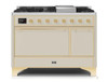 ILVE 48 Inch Majestic II Series Freestanding Dual Fuel Liquid Propane Range with 8 Sealed Brass Non Stick Coated Burners and Griddle (UM12FDQNS3)