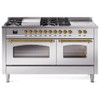 ILVE 60" Nostalgie II Series Freestanding Double Oven Dual Fuel Range with 8 Sealed Burners and Griddle - UP60FSNMP