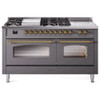 ILVE 60" Nostalgie II Series Freestanding Double Oven Dual Fuel Range with 8 Sealed Burners and Griddle - UP60FSNMP
