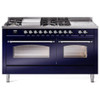 ILVE 60" Nostalgie II Series Freestanding Double Oven Dual Fuel Range with 8 Sealed Burners and Griddle - UP60FSNMP