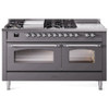 ILVE 60" Nostalgie II Series Freestanding Double Oven Dual Fuel Range with 8 Sealed Burners and Griddle - UP60FSNMP