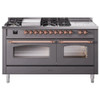 ILVE 60" Nostalgie II Series Freestanding Double Oven Dual Fuel Range with 8 Sealed Burners and Griddle - UP60FSNMP