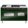 ILVE 60" Nostalgie II Series Freestanding Double Oven Dual Fuel Range with 8 Sealed Burners and Griddle - UP60FSNMP