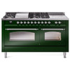 ILVE 60" Nostalgie II Series Freestanding Double Oven Dual Fuel Range with 8 Sealed Burners and Griddle - UP60FSNMP