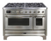 ILVE 48 Inch Majestic II Series Freestanding Dual Fuel Double Oven Range with 8 Sealed Burners, Triple Glass Cool Door, Convection Oven (UM12FDNS)