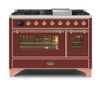 ILVE 48 Inch Majestic II Series Freestanding Dual Fuel Double Oven Range with 8 Sealed Burners, Triple Glass Cool Door, Convection Oven (UM12FDNS)
