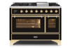 ILVE 48 Inch Majestic II Series Freestanding Dual Fuel Double Oven Range with 8 Sealed Burners, Triple Glass Cool Door, Convection Oven (UM12FDNS)