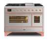 ILVE 48 Inch Majestic II Series Freestanding Dual Fuel Double Oven Range with 8 Sealed Burners, Triple Glass Cool Door, Convection Oven (UM12FDNS)