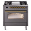 ILVE 36" Nostalgie II Series Freestanding Single Oven Dual Fuel Range with 6 burners + Fry Top - UP36FNMP