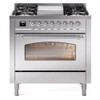 ILVE 36" Nostalgie II Series Freestanding Single Oven Dual Fuel Range with 6 burners + Fry Top - UP36FNMP