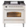 ILVE 36" Nostalgie II Series Freestanding Single Oven Dual Fuel Range with 6 burners + Fry Top - UP36FNMP