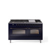 ILVE Nostalgie 60" Dual Fuel Range with 9 Sealed Burners Griddle Triple Glass Door - UP60FNMP