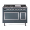 ILVE Nostalgie II Noblesse 48" Dual Fuel Freestanding Range 8 Sealed Burners + Griddle with Solid Door -  UN48FQNMP