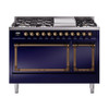 ILVE Nostalgie II Noblesse 48" Dual Fuel Freestanding Range 8 Sealed Burners + Griddle with Solid Door -  UN48FQNMP