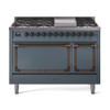 ILVE Nostalgie II Noblesse 48" Dual Fuel Freestanding Range 8 Sealed Burners + Griddle with Solid Door -  UN48FQNMP