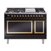 ILVE Nostalgie II Noblesse 48" Dual Fuel Freestanding Range 8 Sealed Burners + Griddle with Solid Door -  UN48FQNMP