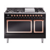 ILVE Nostalgie II Noblesse 48" Dual Fuel Freestanding Range 8 Sealed Burners + Griddle with Solid Door -  UN48FQNMP