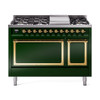 ILVE Nostalgie II Noblesse 48" Dual Fuel Freestanding Range 8 Sealed Burners + Griddle with Solid Door -  UN48FQNMP