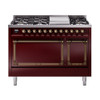 ILVE Nostalgie II Noblesse 48" Dual Fuel Freestanding Range 8 Sealed Burners + Griddle with Solid Door -  UN48FQNMP