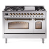 ILVE 48" Nostalgie II Series Freestanding Double Oven Dual Fuel Range with 8 Sealed Burners and Griddle - UP48FNMP