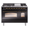 ILVE 48" Nostalgie II Series Freestanding Double Oven Dual Fuel Range with 8 Sealed Burners and Griddle - UP48FNMP