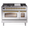 ILVE 48" Nostalgie II Series Freestanding Double Oven Dual Fuel Range with 8 Sealed Burners and Griddle - UP48FNMP